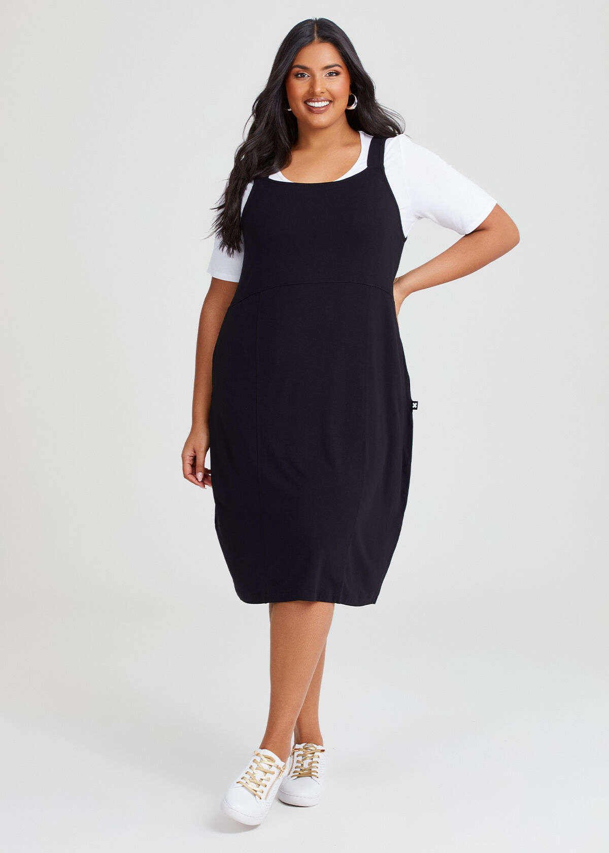 Shop Plus Size Natural Summer Pinafore Dress in Black Taking Shape NZ