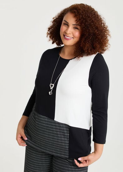 Plus Size Bamboo Knit Plaid Top