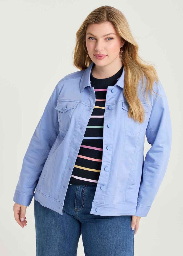 Coloured Curved Hem Denim Jacket, , hi-res