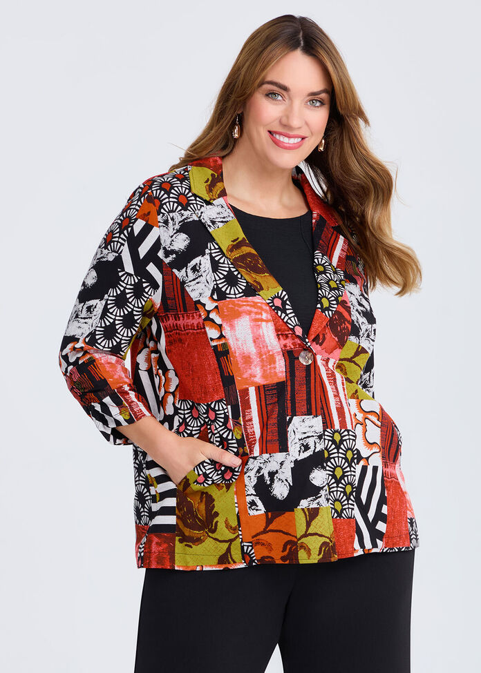 Shop Plus Size Relax Print Ponte Blazer, Multi Taking Shape NZ