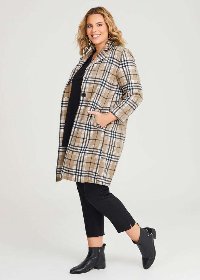 Shop Plus Size Button Longline Check Jacket in Brown Taking Shape AU
