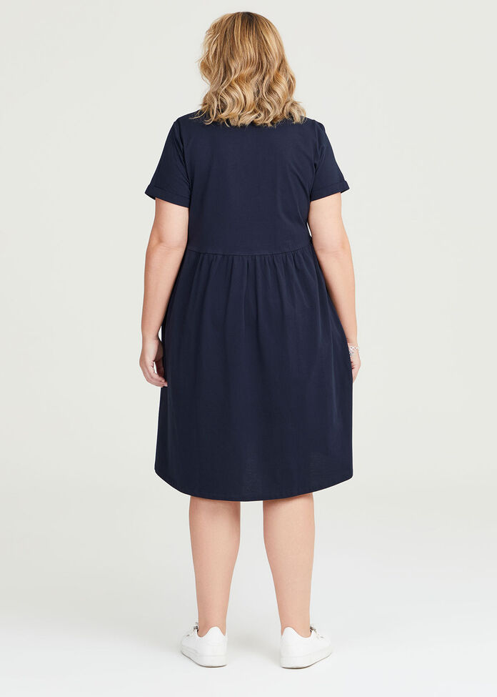 Shop Plus Size Cotton V-neck Cuff Dress in Blue | Sizes 12-30 | Taking ...