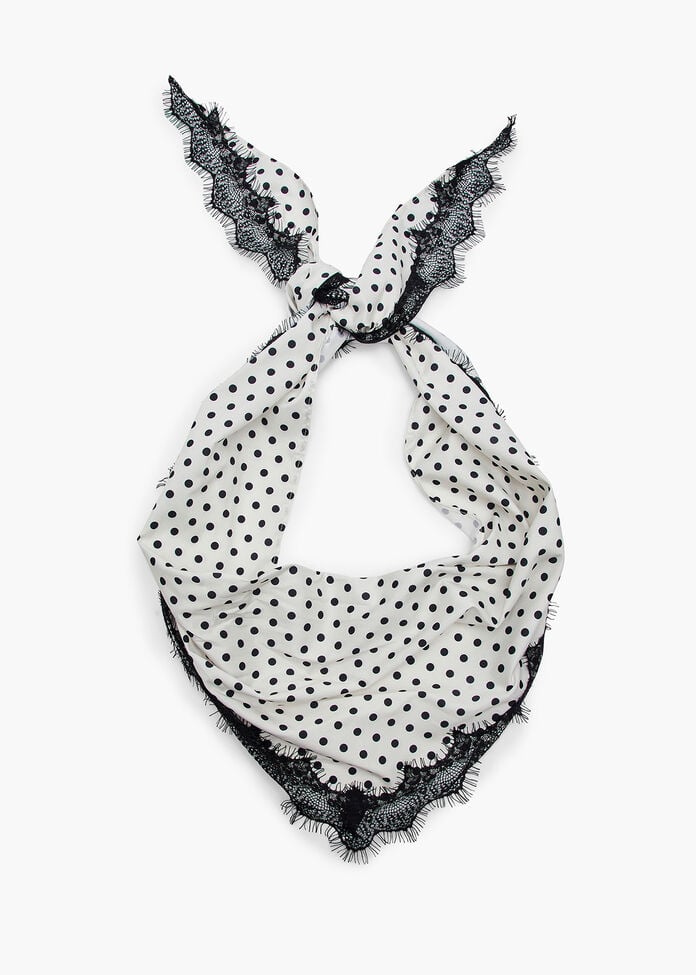 Polka Dot Lace Trim Scarf, , hi-res