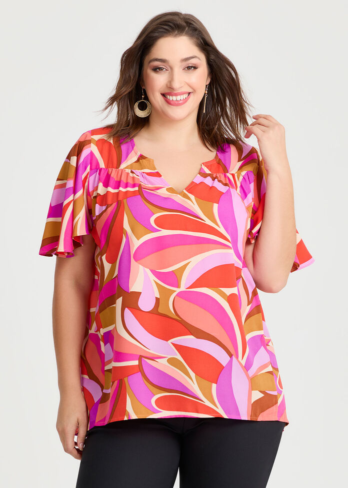 Flutter Sleeve Top, CORAL, hi-res