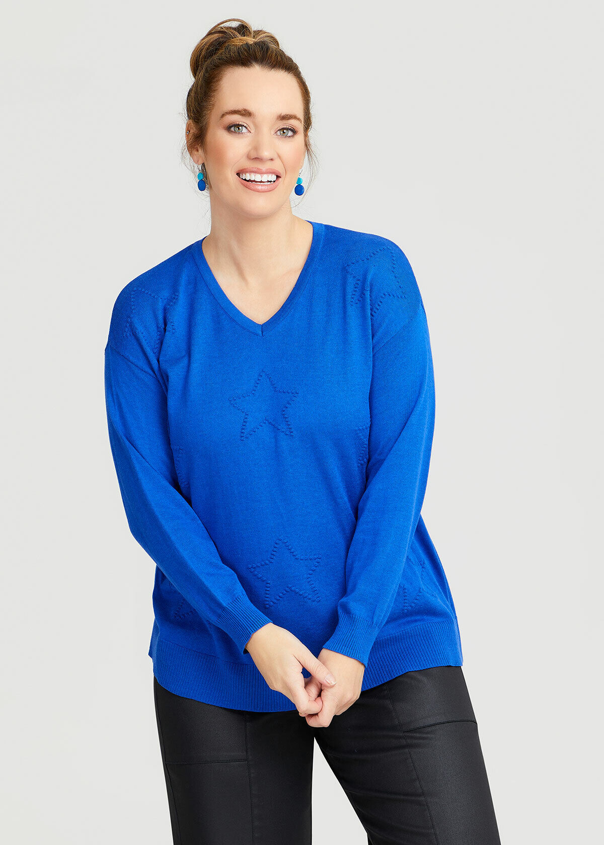 Shop Plus Size Natural Star Textured Jumper in Blue Sizes 12 30