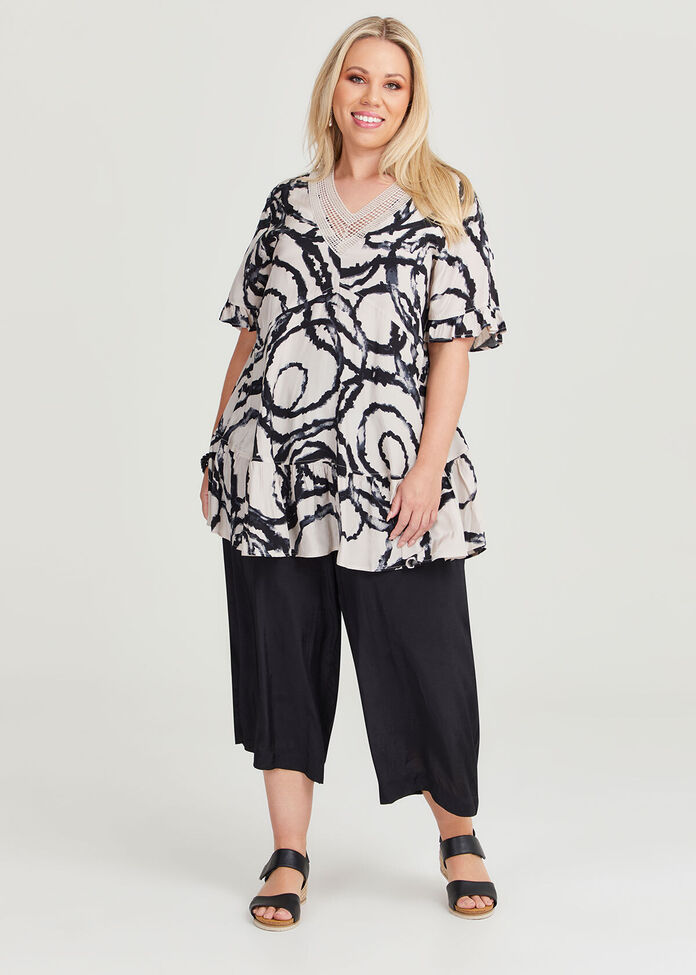 Shop Plus Size V-neck Natural Ruffle Top in Black | Sizes 12-30 ...