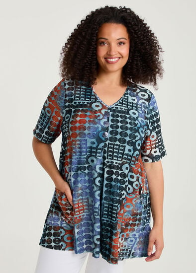 Plus Size Pocket Detail Spot Burnout Tunic