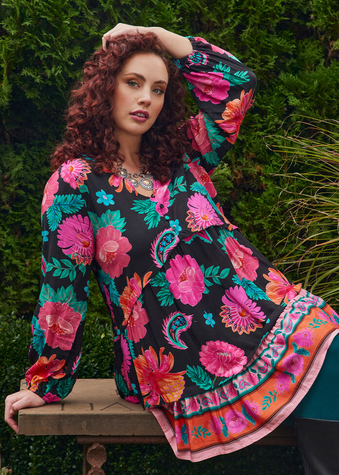 Natural Paisley Floral Tunic, , hi-res