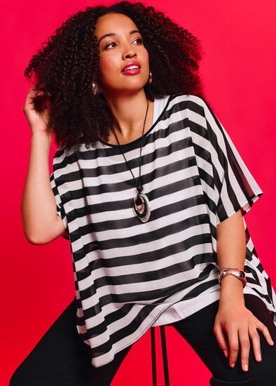 Plus Size Chiffon Stripe Overtop