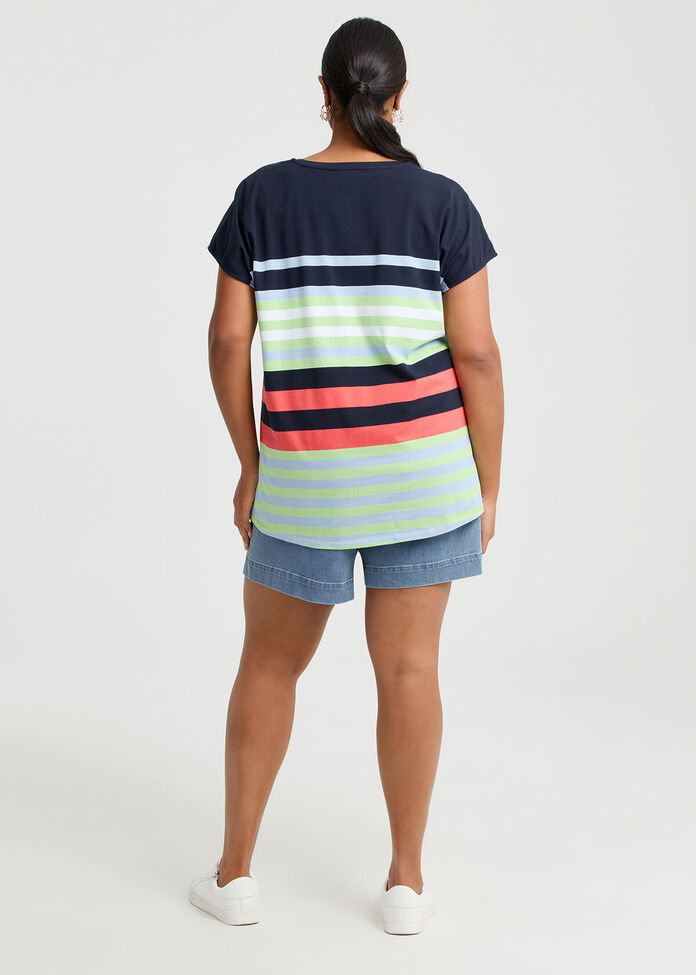 Cotton Weekend Fun Stripe T-shirt, , hi-res