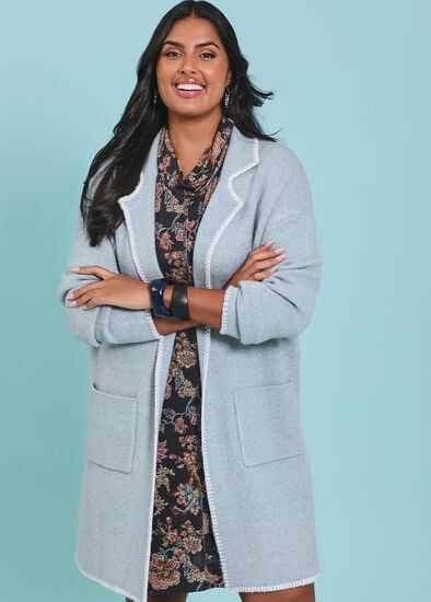 Plus Size Blanket Stitch Coatigan