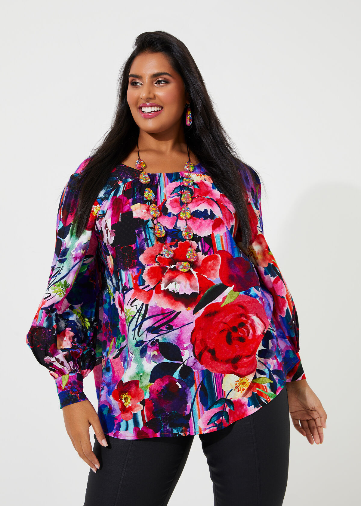 Floral plus top size tops