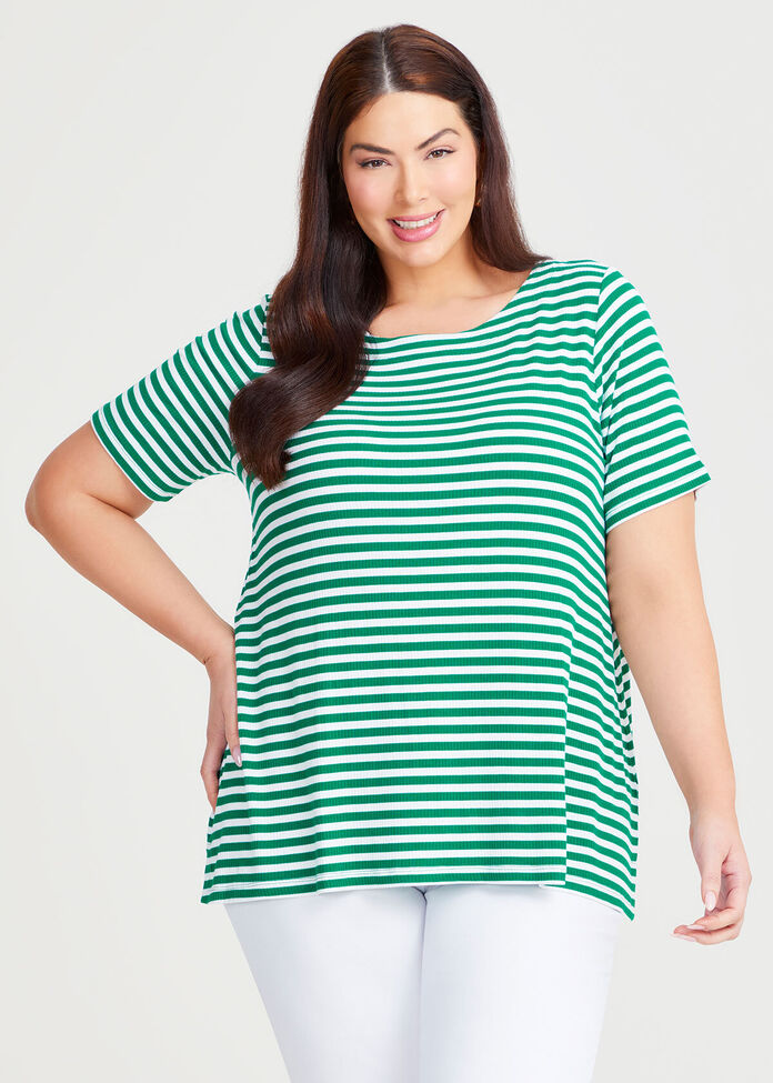 Natural Essential Stripe Rib Top, , hi-res