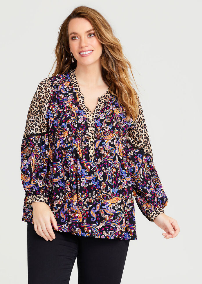 Natural Animal Paisley Mix Top, , hi-res