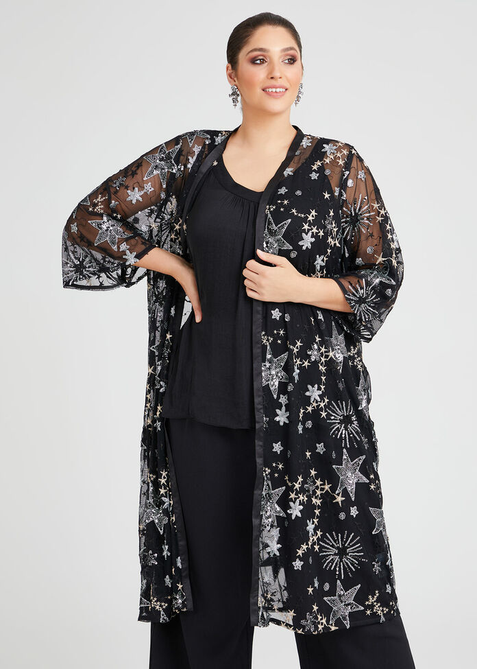 Shop Plus Size Starry Skies Sequin Kimono in Black | Taking Shape AU