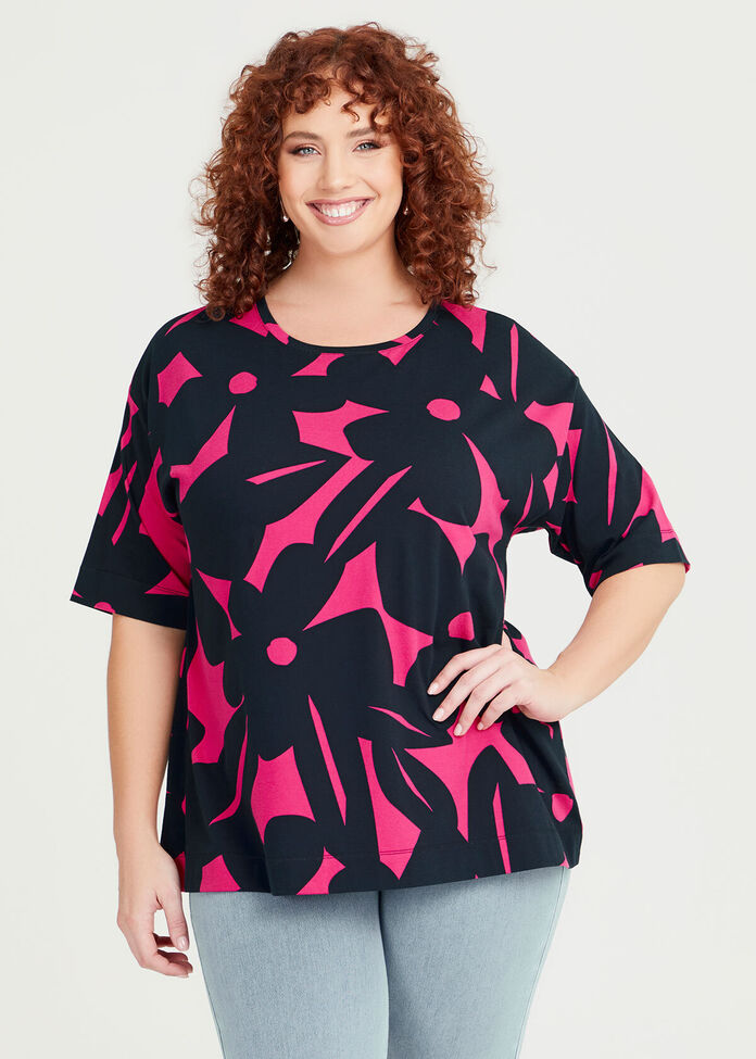 Shop Plus Size Cotton Oversized Floral Top in Red | Taking Shape AU