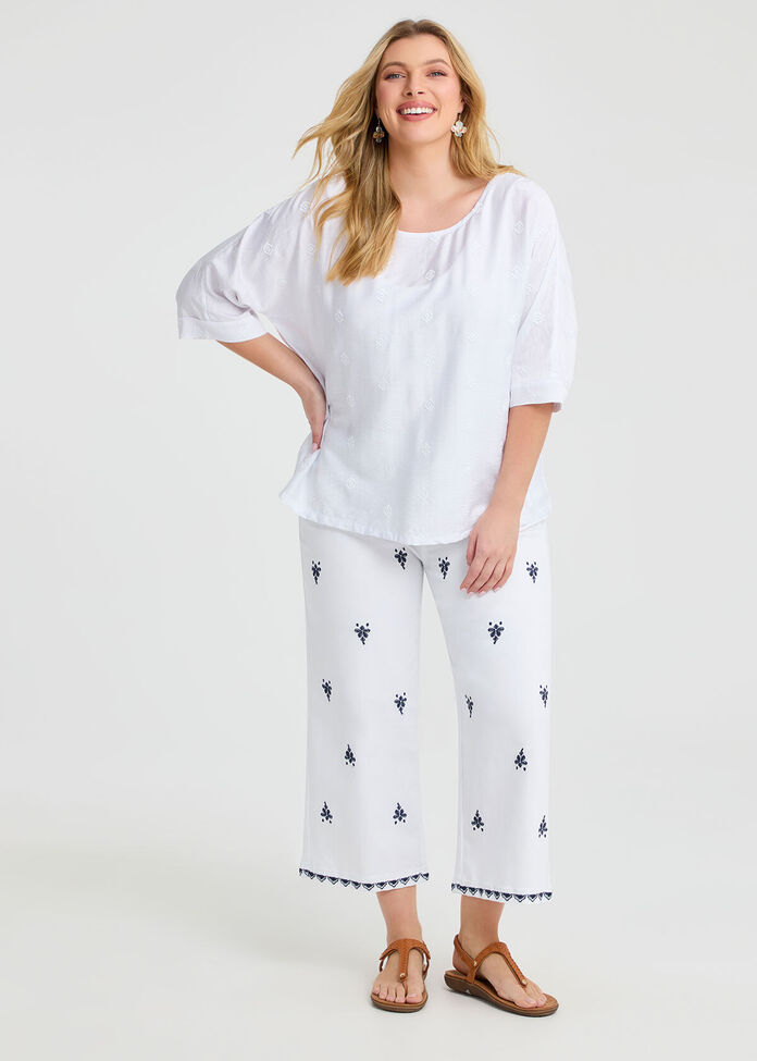 Natural Relaxed Embroidery Top, , hi-res