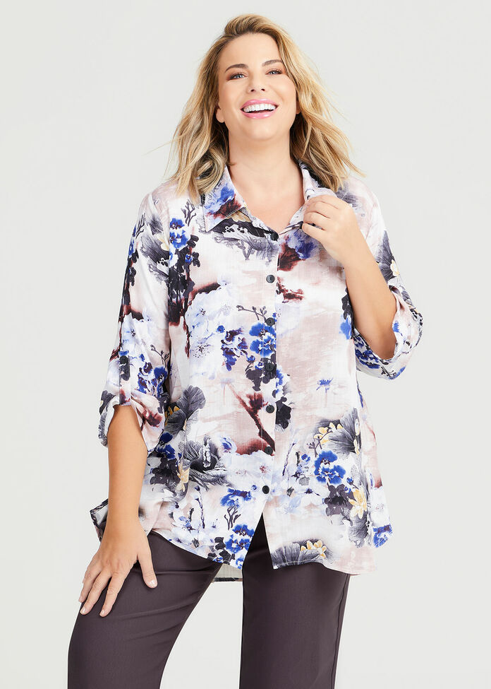Shop Plus Size Aurora Natural 3/4 Sleeve Shirt in Brown | Sizes 12-30 ...
