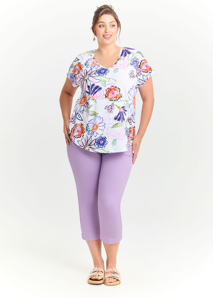 Cotton Floral Embroidery T-shirt, PRINT, hi-res
