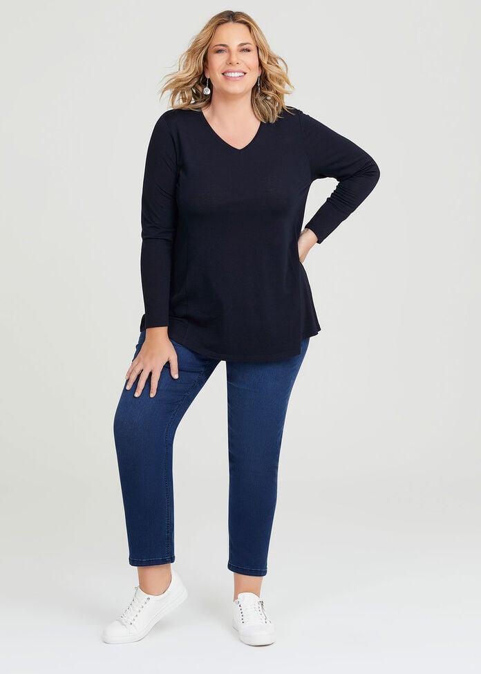 Wool Bamboo V-neck Top, , hi-res