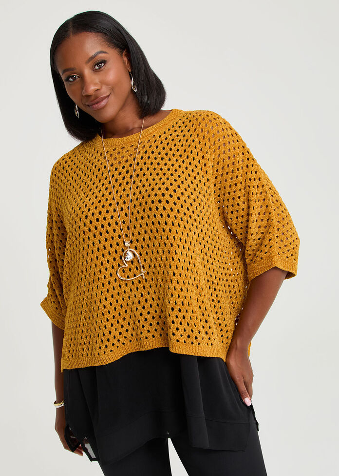 Chenille Pointelle Knit Jumper, , hi-res