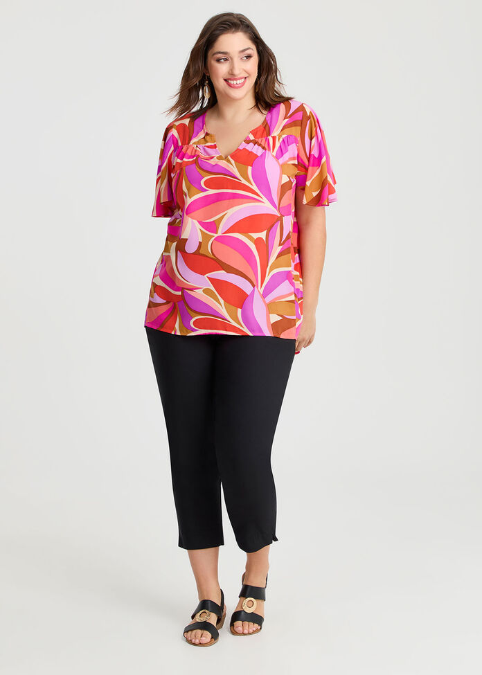 Flutter Sleeve Top, CORAL, hi-res