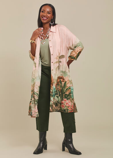 Plus Size Pintuck Palm Natural Shirt Dress