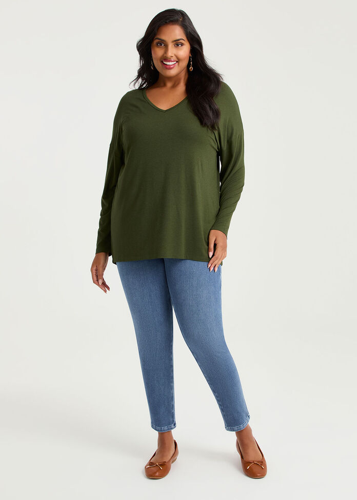 Australian Wool Modal V-neck Top, , hi-res