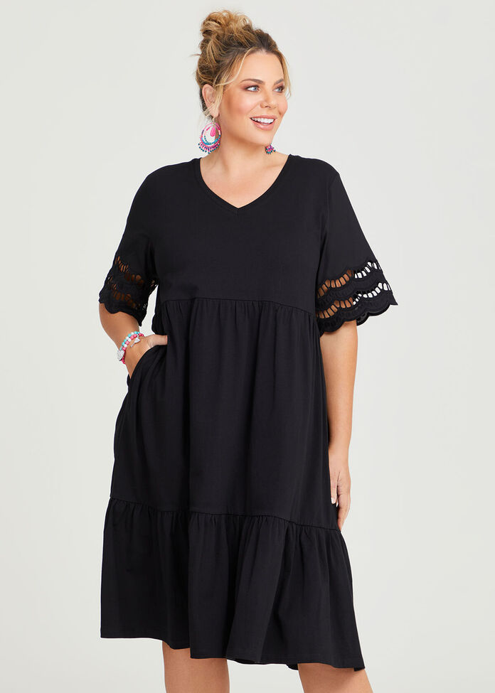 Shop Plus Size Cotton Scallop Sleeve Dress in Black | Taking Shape AU