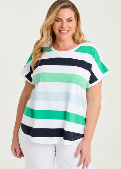 Plus Size Cotton Multi Stripe T-shirt