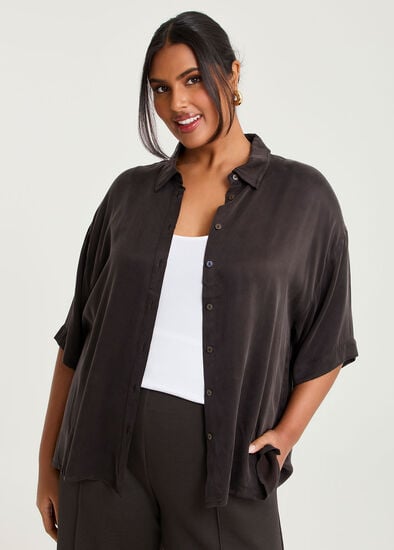 Plus Size Cupro Relaxed Side Split Shirt