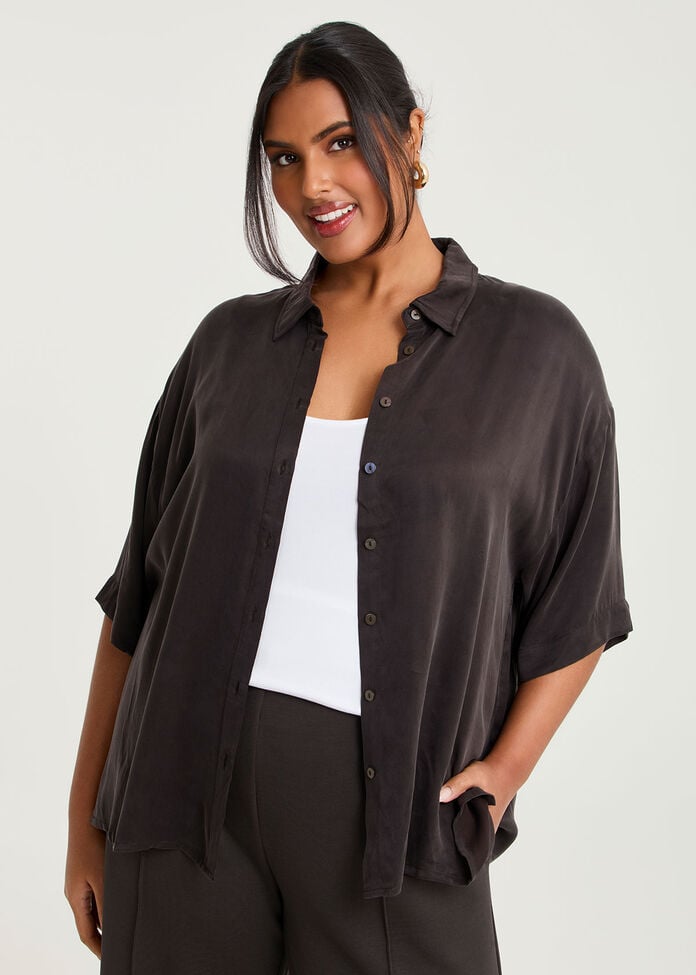 Cupro Relaxed Side Split Shirt, , hi-res