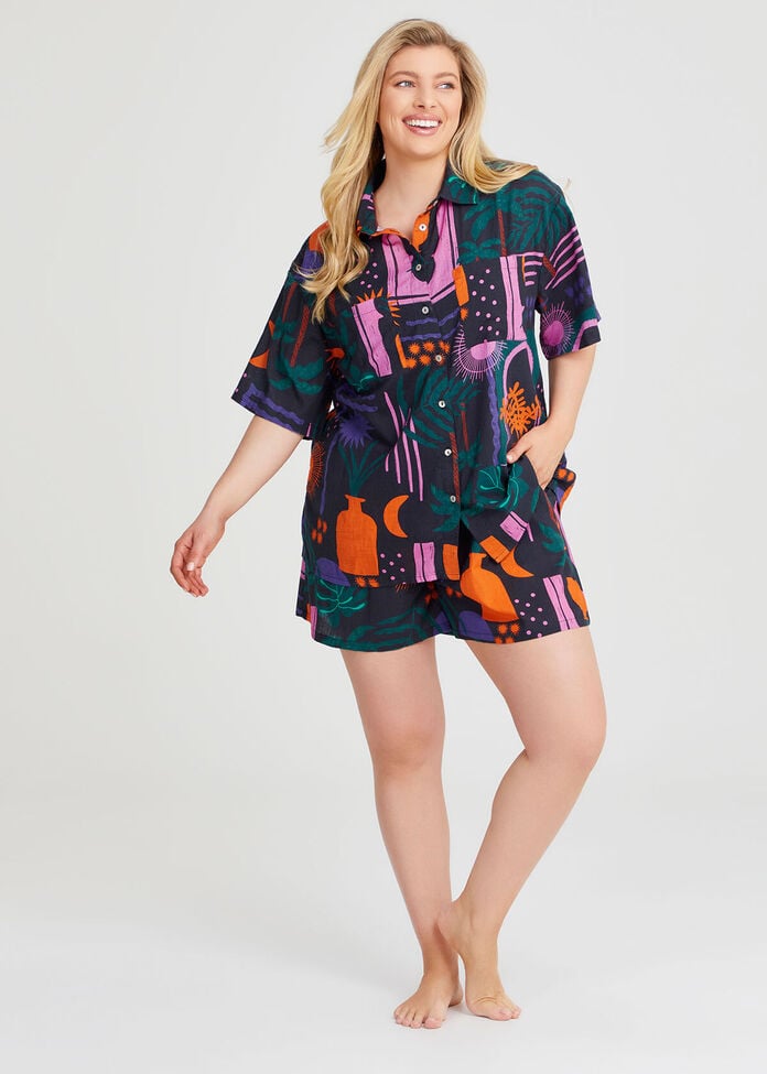 Cotton Teal Garden Beach Shirt, , hi-res