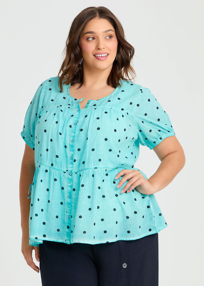 Cotton Tiered Spot Top, , hi-res