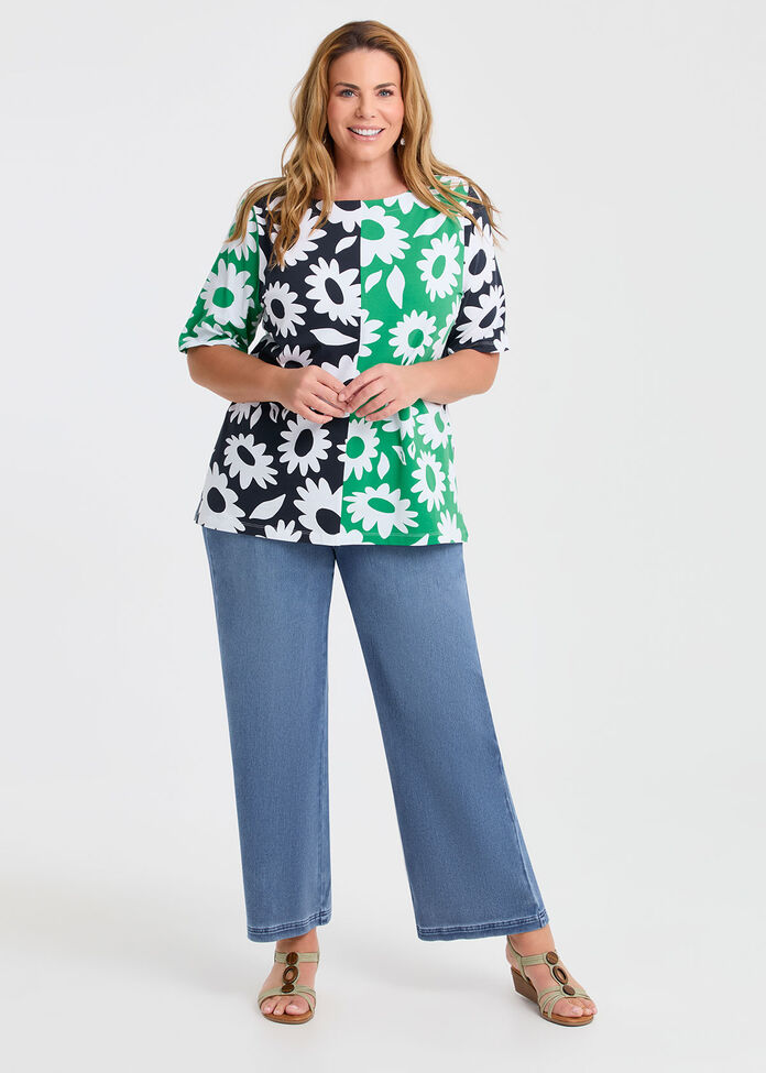 Cotton Spliced Flower T-shirt, , hi-res