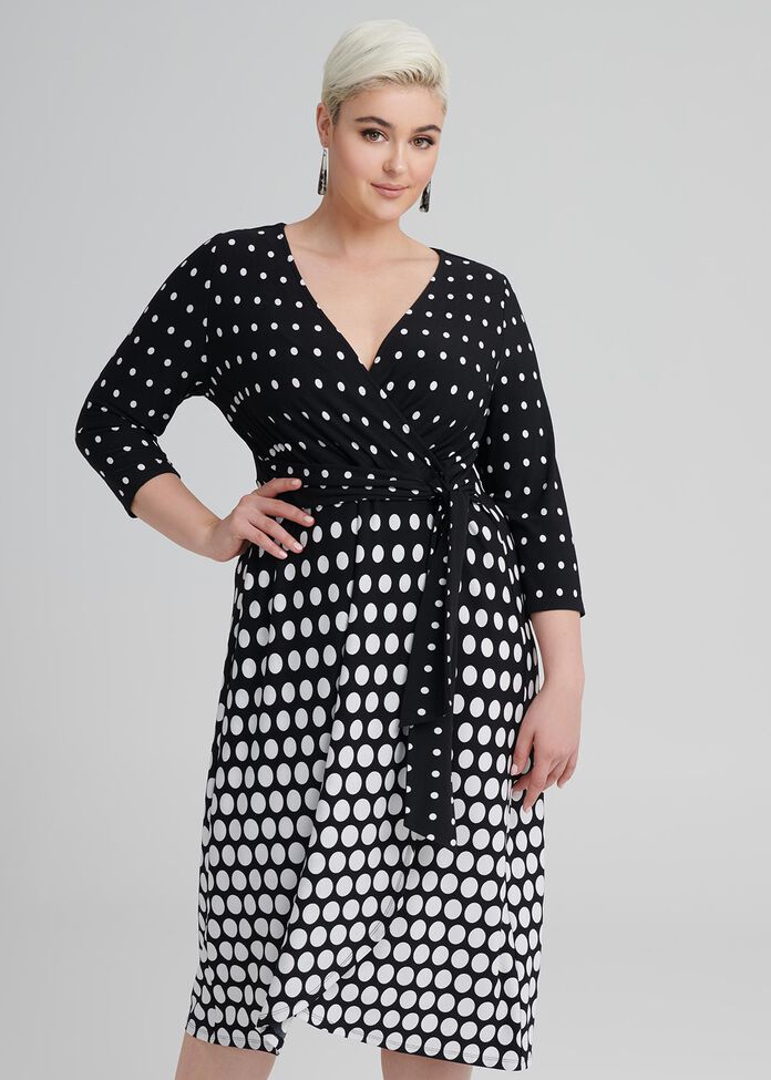 Mock Wrap Spot Dress, , hi-res