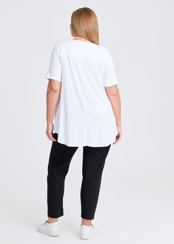 Bamboo Base V Neck S/slv Top, WHITE, hi-res