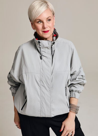 Plus Size Funnel Neck Windbreaker Jacket