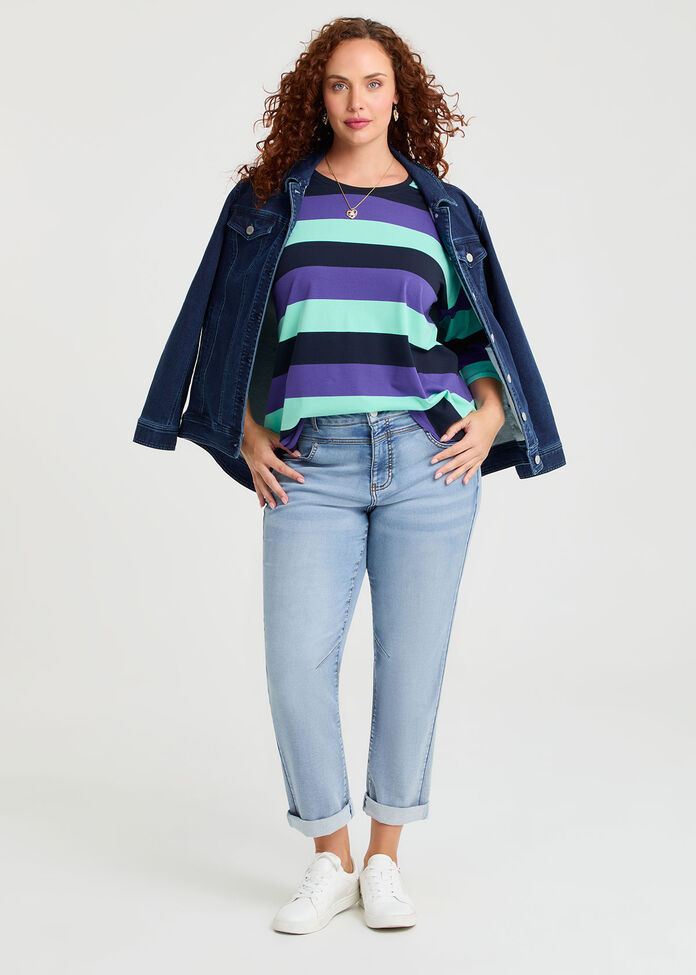 Cotton 3/4 Multi Stripe Top, , hi-res