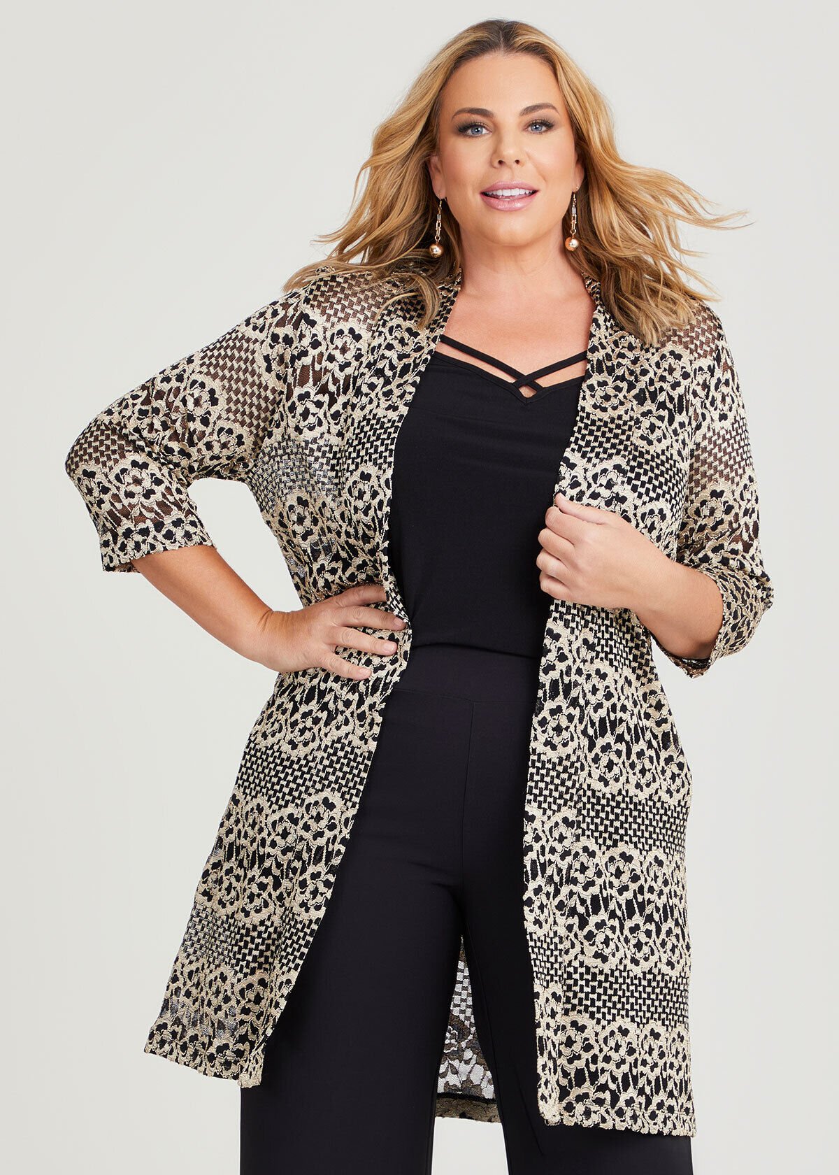 Shop Plus Size Gold Lace Cardigan in Black Taking Shape AU