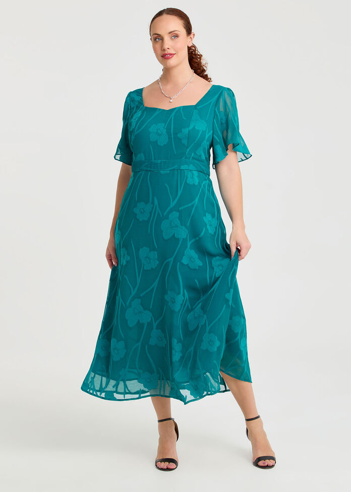 Floral Jacquard Cocktail Maxi Dress, , hi-res