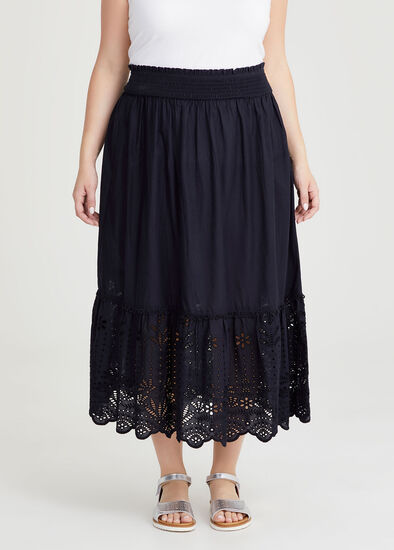 Plus Size Cotton Broderie Hem Skirt