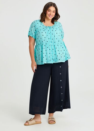 Plus Size Natural Buttoned Wide Leg Pant