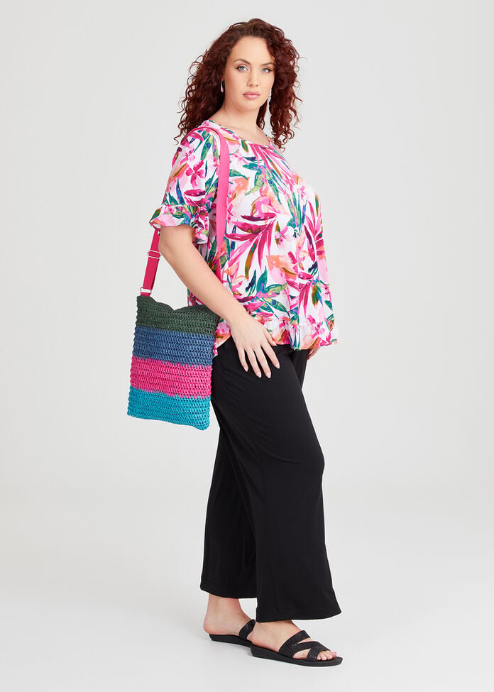 Raffia Woven Stripe Bag, , hi-res