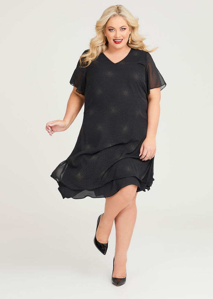 Gilt Chiffon Cocktail Dress in Black, Sizes 12-30 | Taking Shape NZ