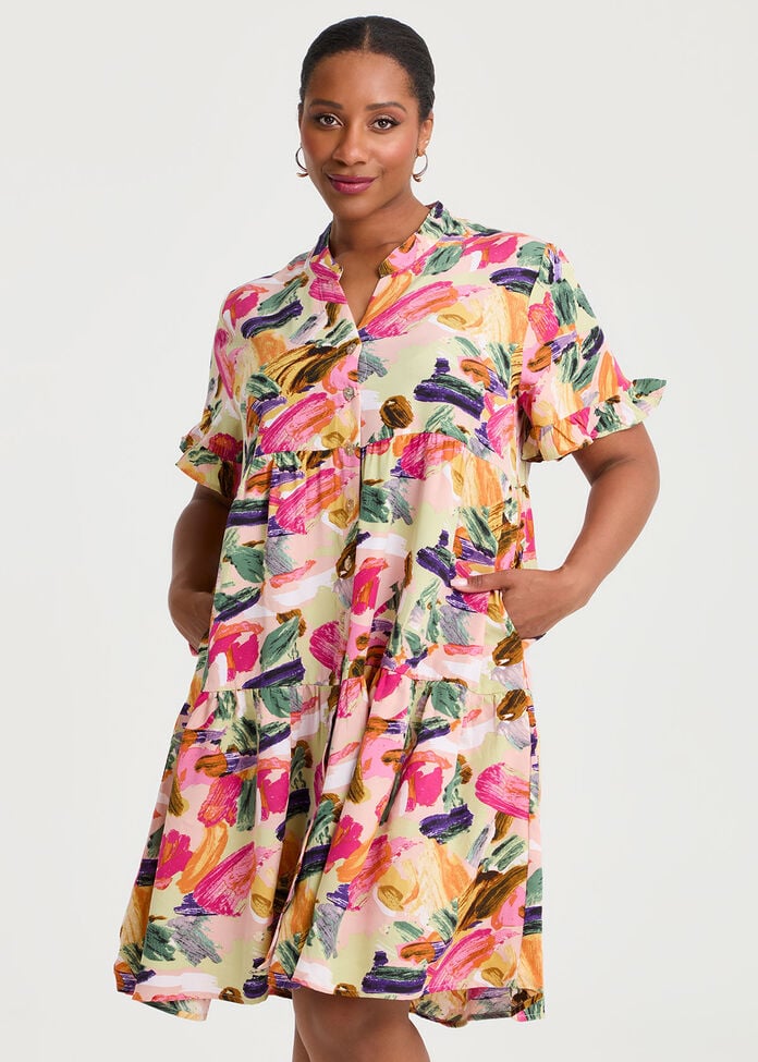 Abstract Tier Shirt Dress, , hi-res