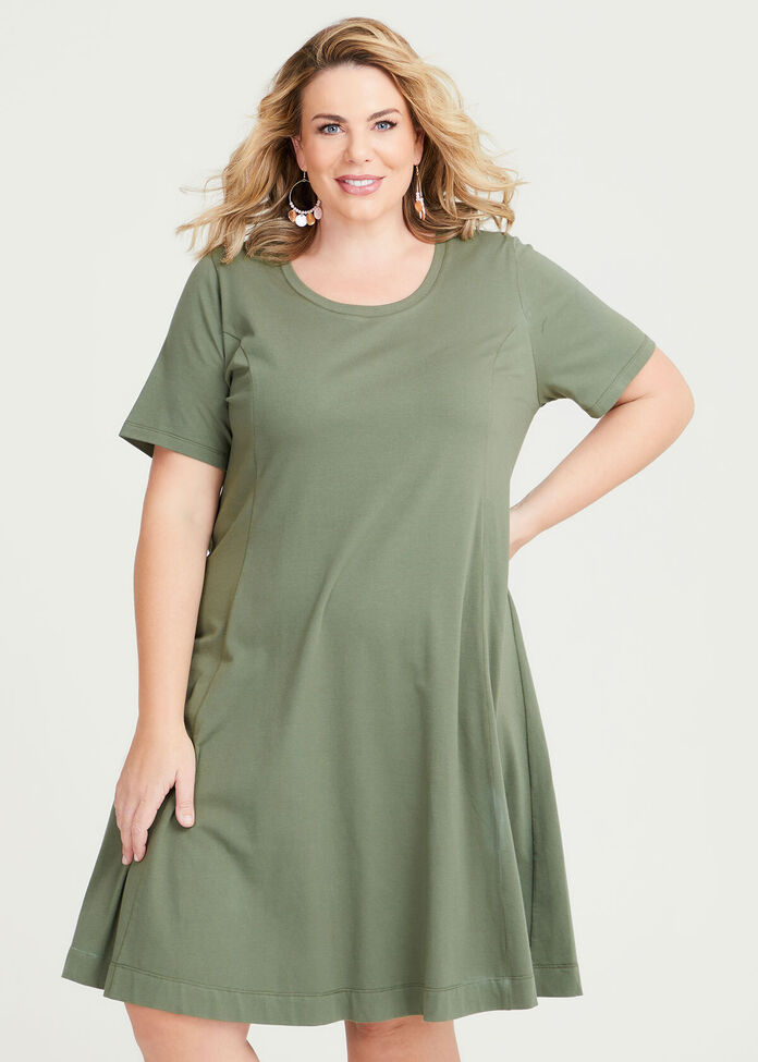 Cotton A-line Spliced Dress, , hi-res