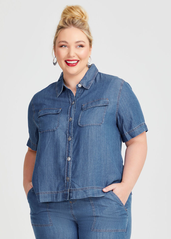 Chambray Short Sleeve Shirt, , hi-res
