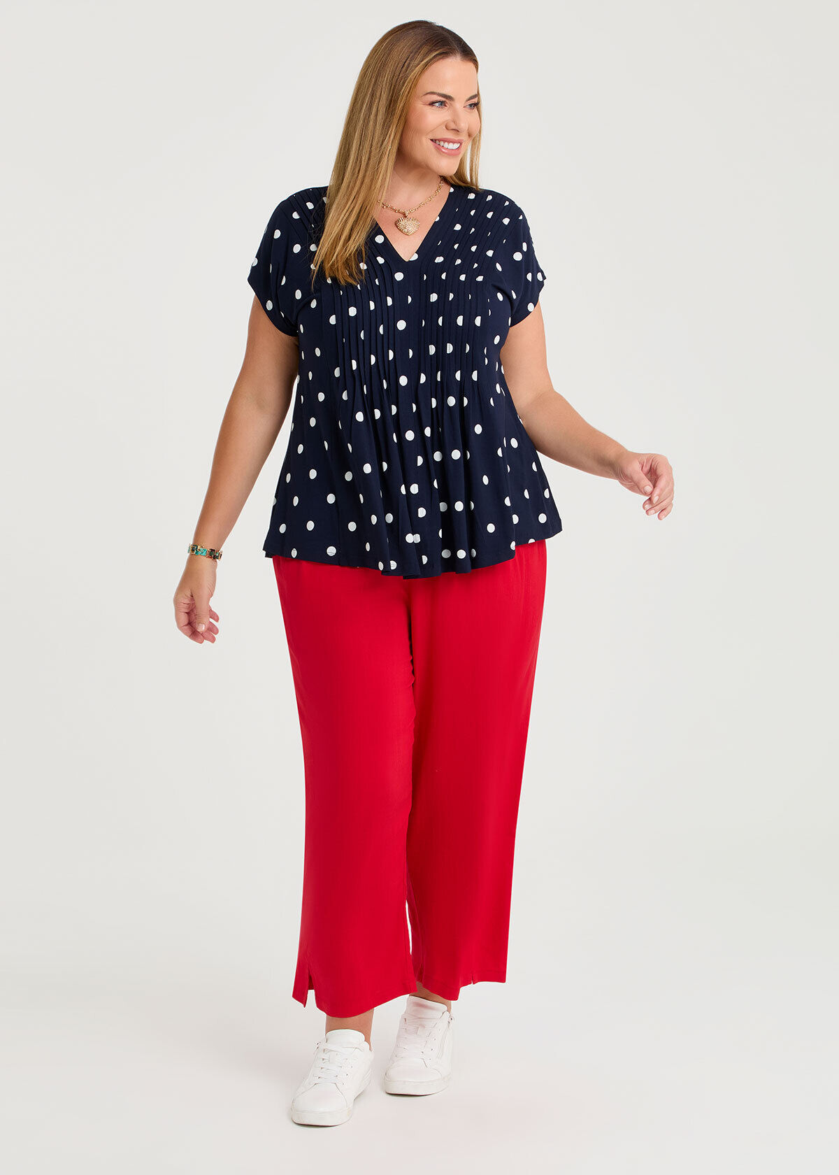 Shop Plus Size Polka Dot Pintuck Natural Top, Spots | Taking Shape AU
