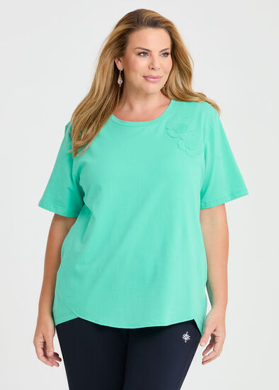 Plus Size Cotton Flower Applique Sweat Top